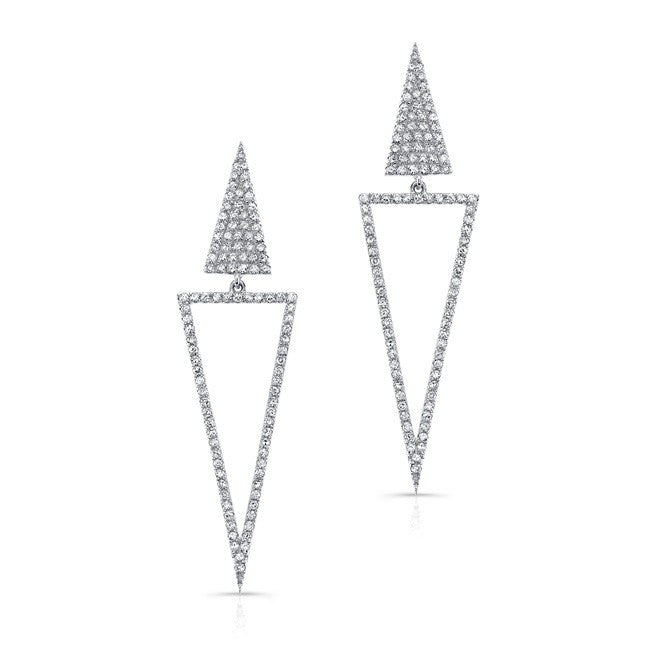 14KT White Gold Diamond Open Triangle Drop Earrings