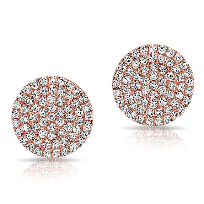 14KT Rose Gold Large Diamond Disc Stud Earrings