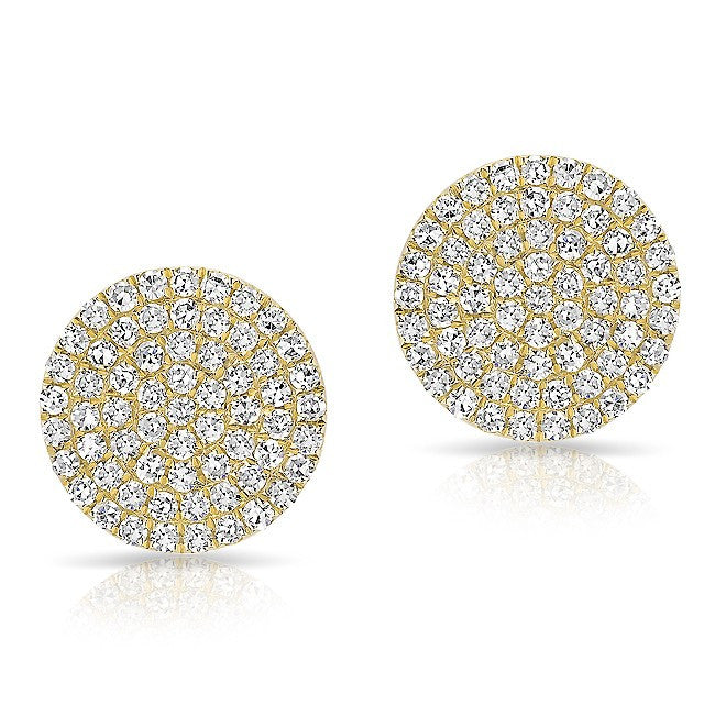14KT Yellow Gold Large Diamond Disc Stud Earrings