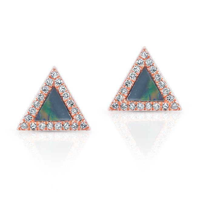 14KT Rose Gold Opal Diamond Triangle Stud Earrings
