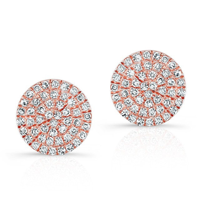 14KT Rose Gold Diamond Medium Disc Stud Earrings