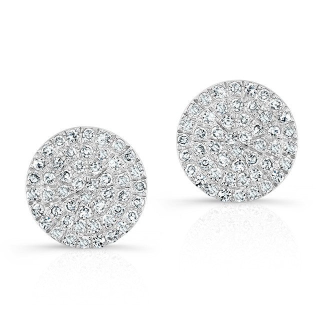 14KT White Gold Diamond Medium Disc Stud Earrings