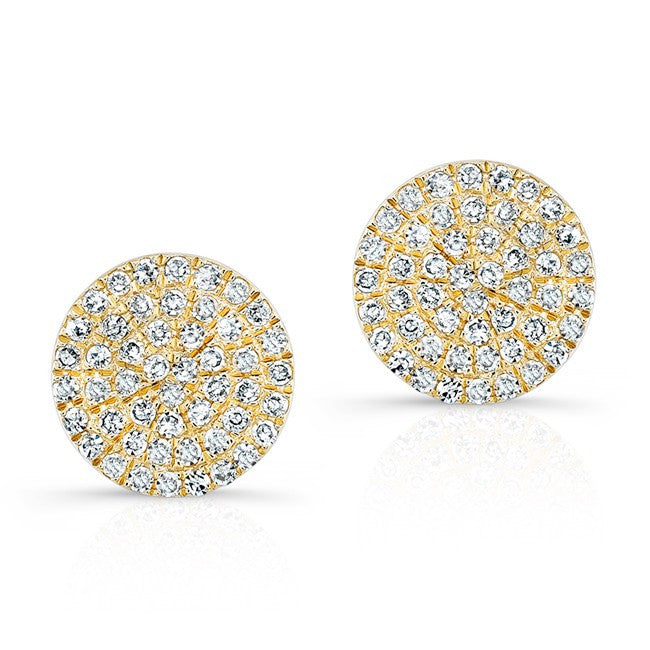 14KT Yellow Gold Diamond Medium Disc Stud Earrings