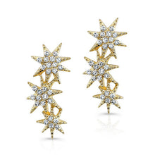 14KT Yellow Gold Diamond Triple Starburst Earrings