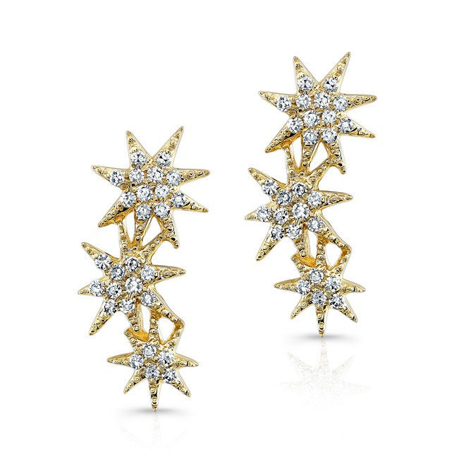 14KT Yellow Gold Diamond Triple Starburst Earrings