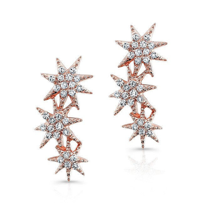 14KT Rose Gold Diamond Triple Starburst Earrings