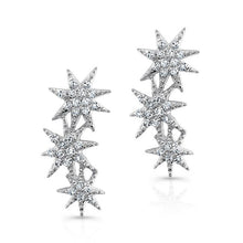 14KT White Gold Diamond Triple Starburst Earrings
