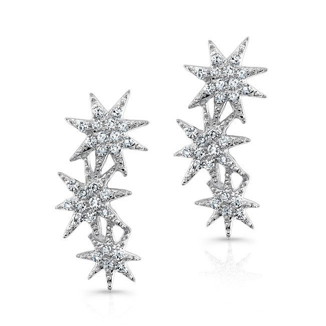 14KT White Gold Diamond Triple Starburst Earrings