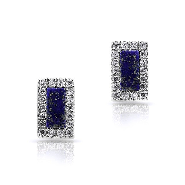 14KT White Gold Lapis Diamond Bar Stud Earrings