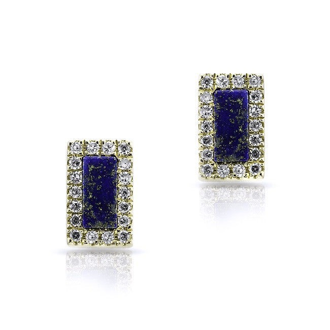 14KT Yellow Gold Lapis Diamond Bar Stud Earrings