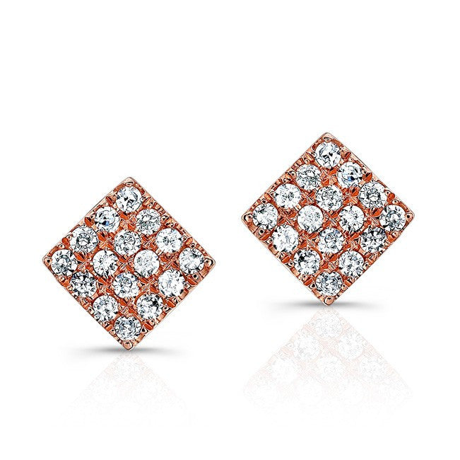 14KT Rose Gold Diamond Mini Square Stud Earrings