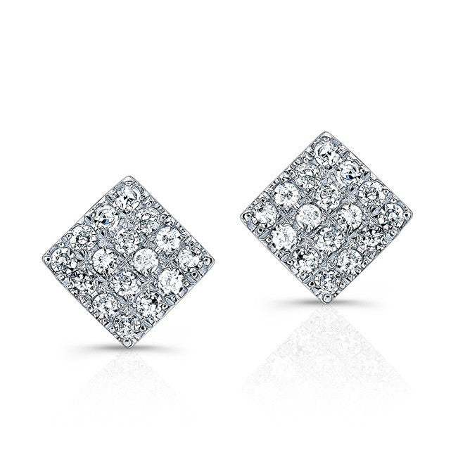14KT White Gold Diamond Mini Square Stud Earrings