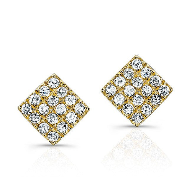 14KT Yellow Gold Diamond Mini Square Stud Earrings