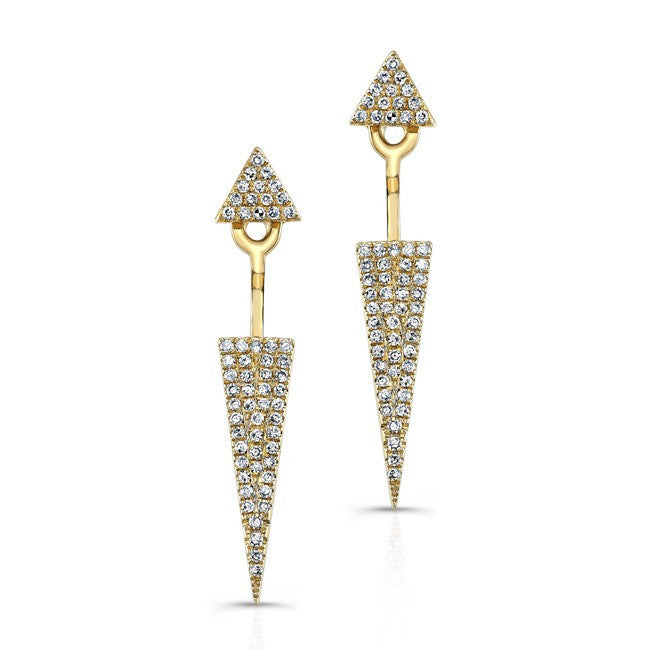 14KT Yellow Gold Diamond Double Triangle Floating Earrings