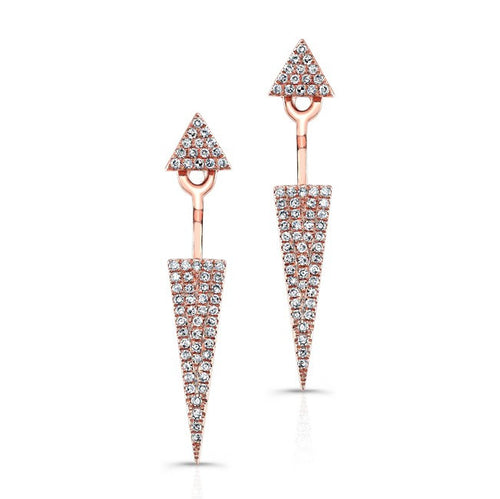 14KT Rose Gold Diamond Double Triangle Floating Earrings