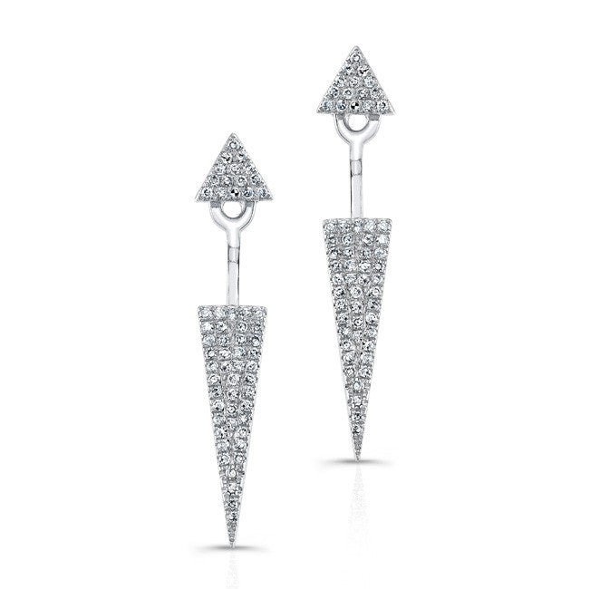 14KT White Gold Diamond Double Triangle Floating Earrings