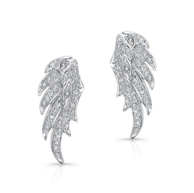 14KT White Gold Diamond Wing Stud Earrings