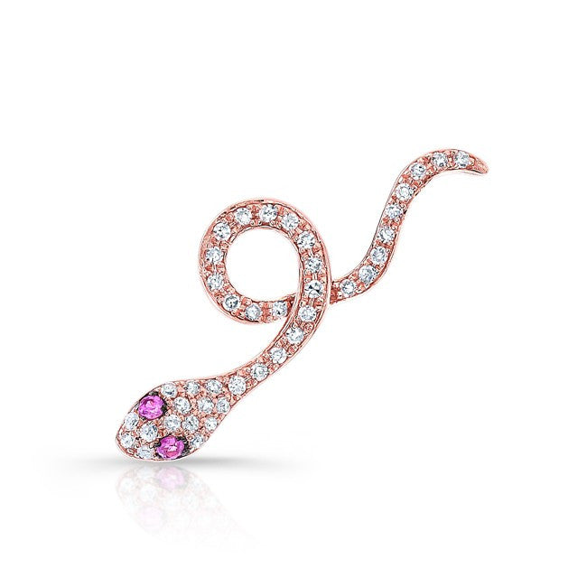 14KT Rose Gold Pink Sapphire Diamond Snake Ear Cuff