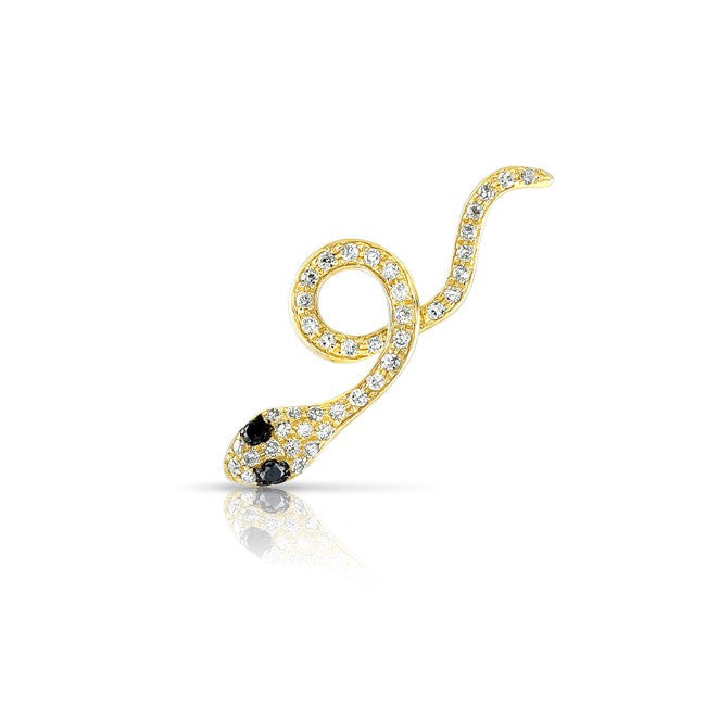 14KT Yellow Gold Black Diamond Snake Ear Cuff