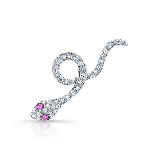 14KT White Gold Pink Sapphire Diamond Snake Ear Cuff