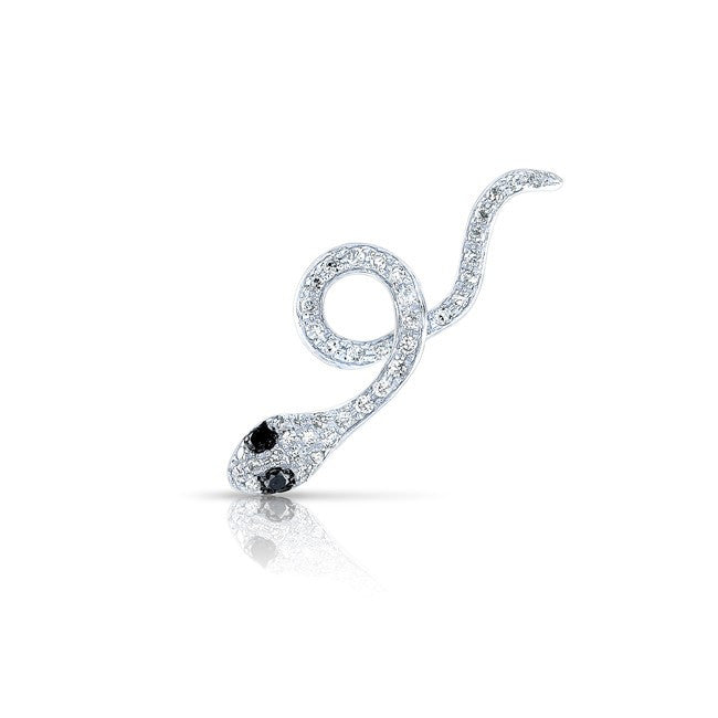 14KT White Gold Black Diamond Snake Ear Cuff
