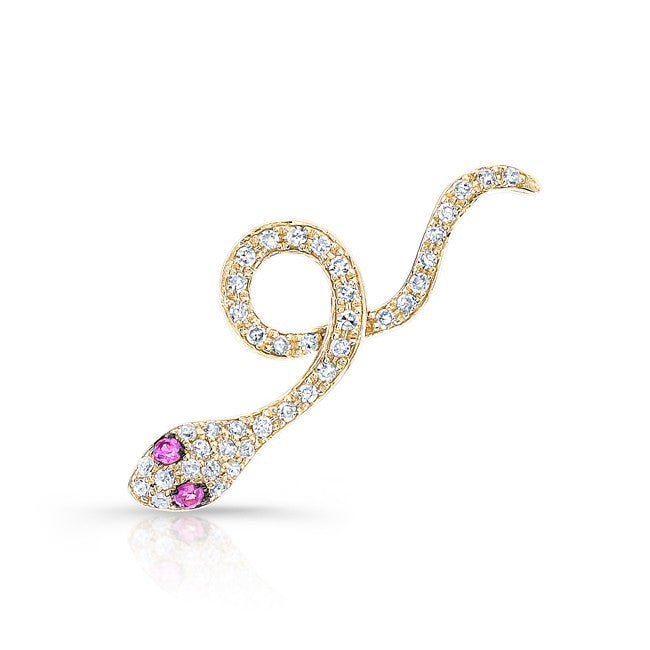 14KT Yellow Gold Pink Sapphire Diamond Snake Ear Cuff