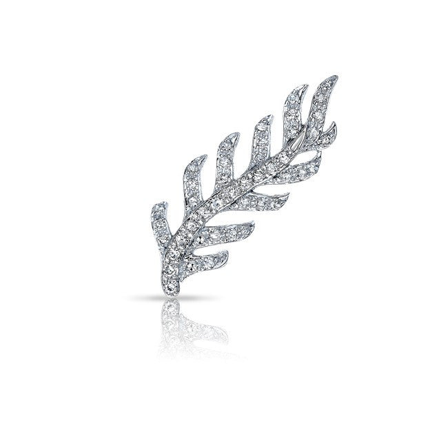 14KT White Gold Diamond Leaf Ear Cuff