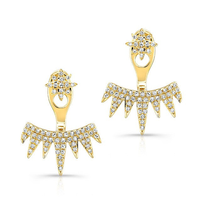 14KT Yellow Gold Diamond Spiked Tiara Floating Earrings