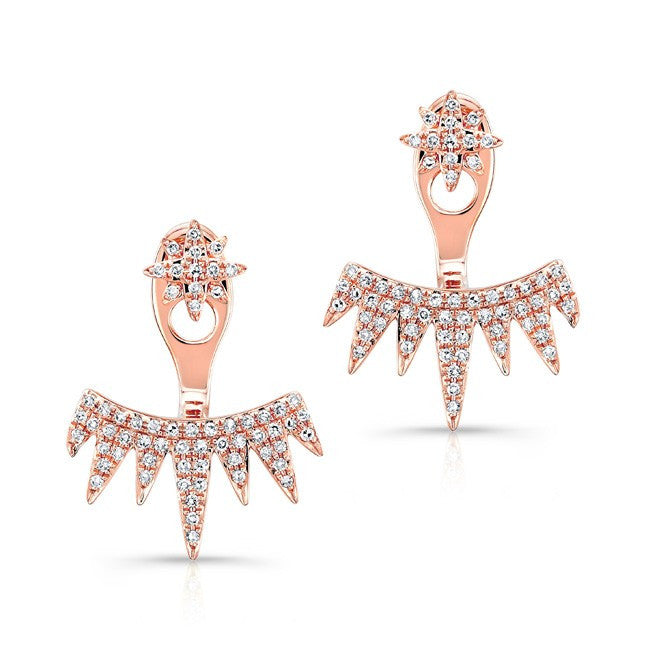 14KT Rose Gold Diamond Spiked Tiara Floating Earrings