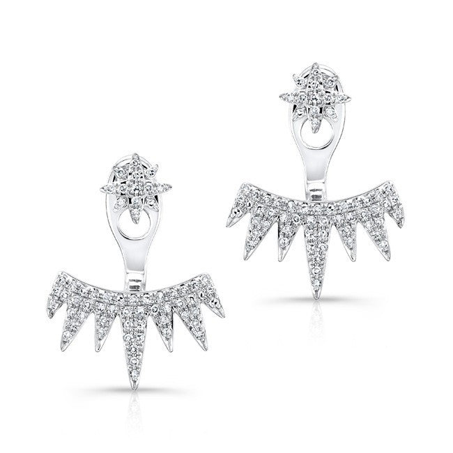 14KT White Gold Diamond Spiked Tiara Floating Earrings