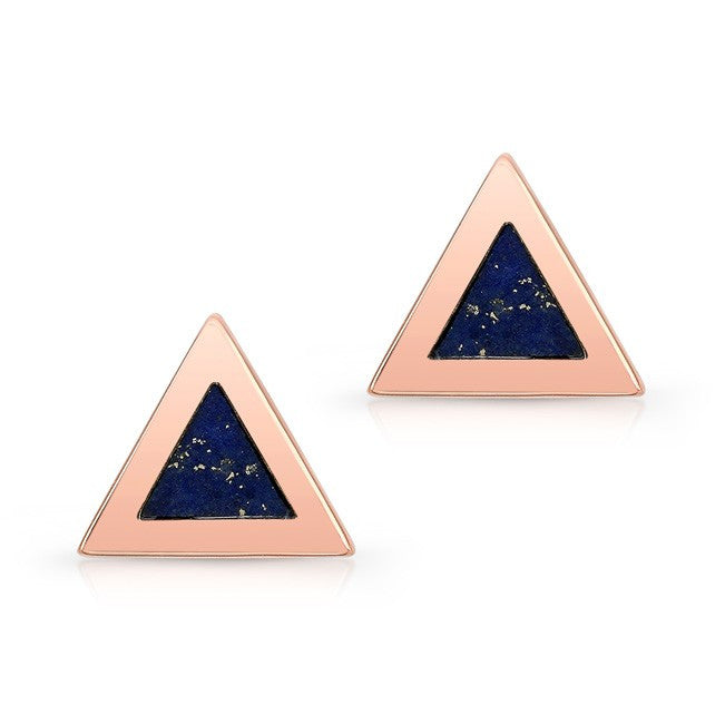 14KT Rose Gold and Lapis Lazuli Triangle Stud Earrings