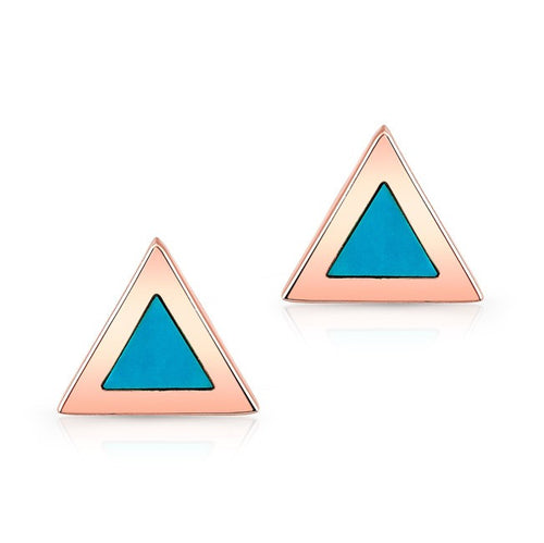 14KT Rose Gold and Turquoise Triangle Stud Earrings