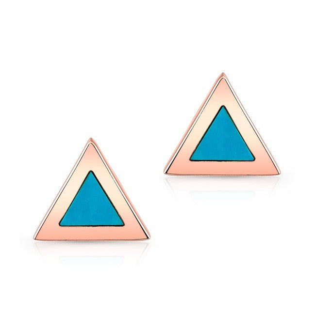 14KT Rose Gold and Turquoise Triangle Stud Earrings