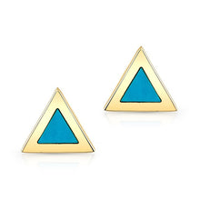 14KT Yellow Gold and Turquoise Triangle Stud Earrings