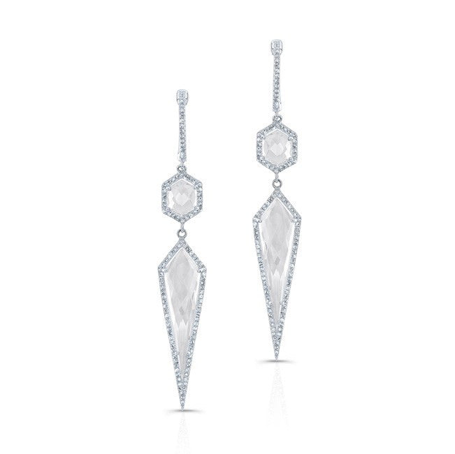 14KT White Gold White Topaz Diamond Earrings
