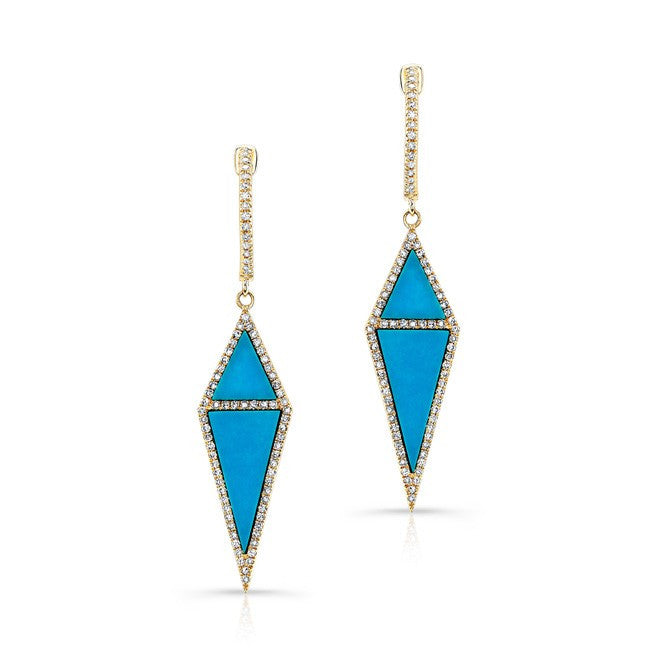 14KT Yellow Gold Turquoise Diamond Shield Earrings