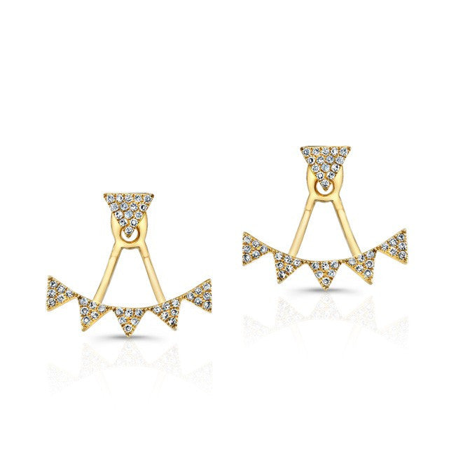 14KT Yellow Gold Diamond Triangle Tiara Floating Earrings