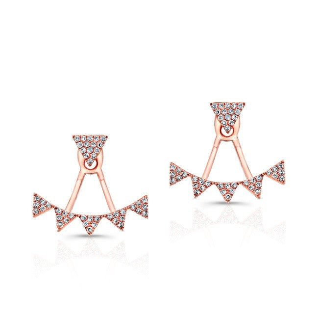 14KT Rose Gold Diamond Triangle Tiara Floating Earrings