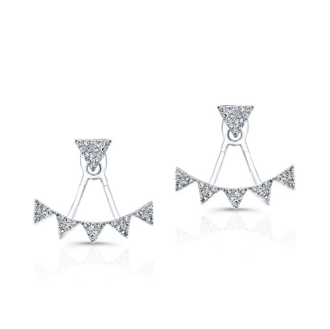14KT White Gold Diamond Triangle Tiara Floating Earrings