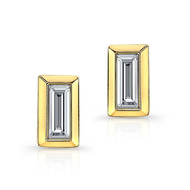14KT Yellow Gold Diamond Single Baguette Bar Earrings