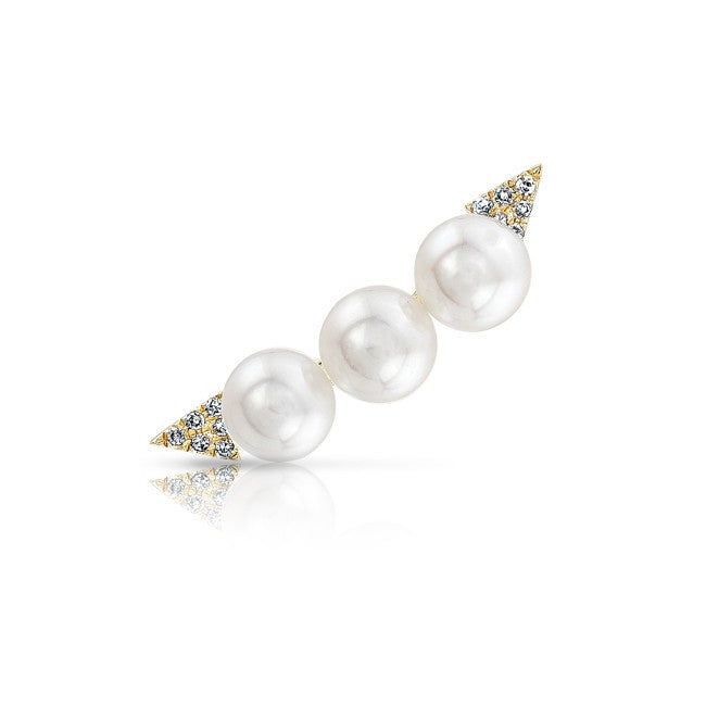 14KT Yellow Gold Pearl And Diamond Ear Cuff