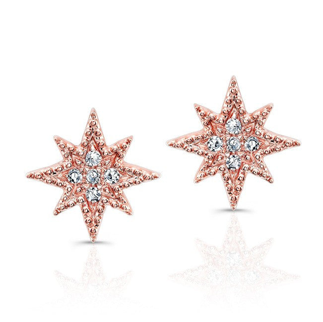 14KT Rose Gold Diamond North Star Stud Earrings