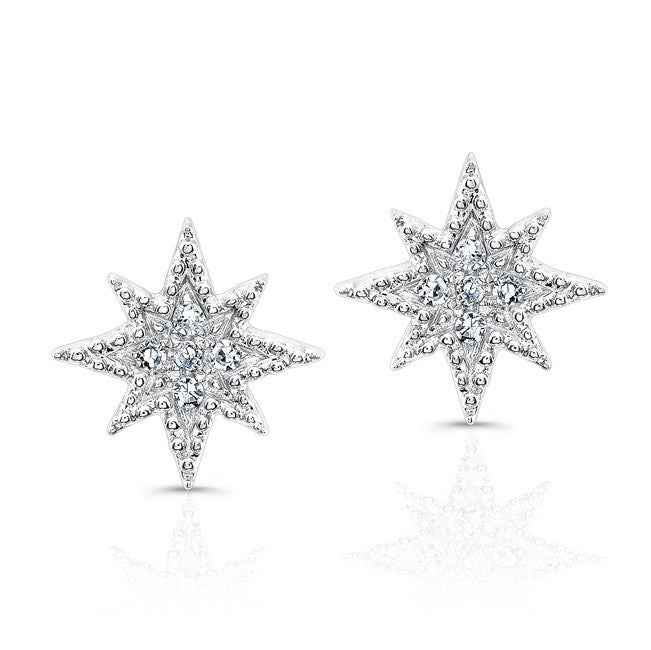 14KT White Gold Diamond North Star Stud Earrings