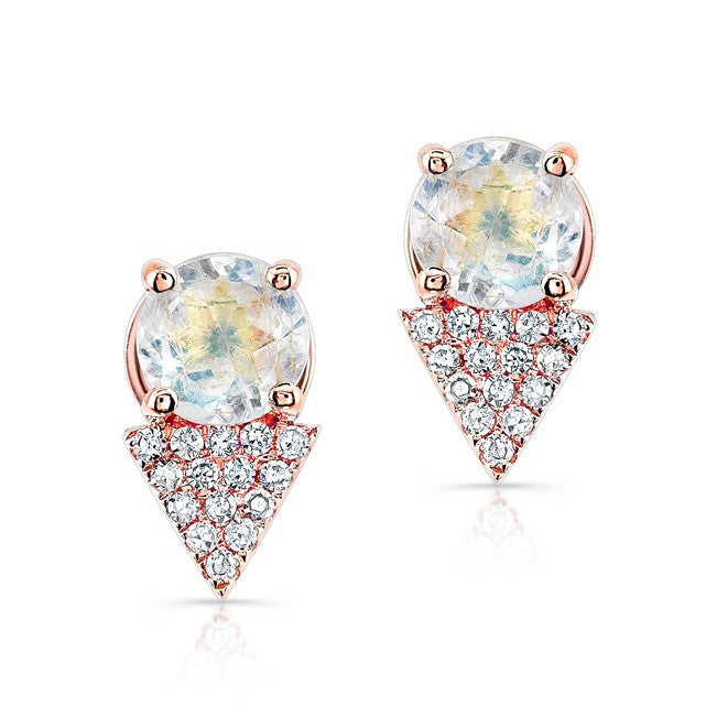 14KT Rose Gold Moonstone Diamond Maddie Stud Earrings