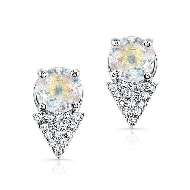 14KT White Gold Moonstone Diamond Maddie Stud Earrings