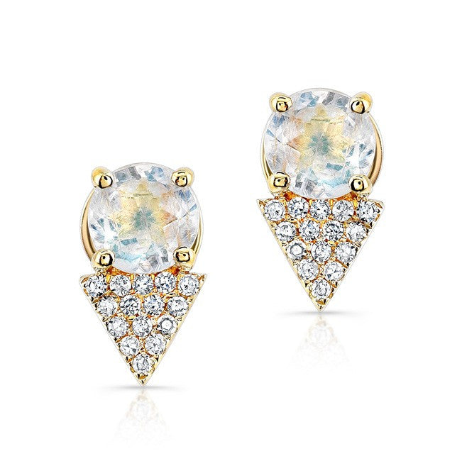 14KT Yellow Gold Moonstone Diamond Maddie Stud Earrings