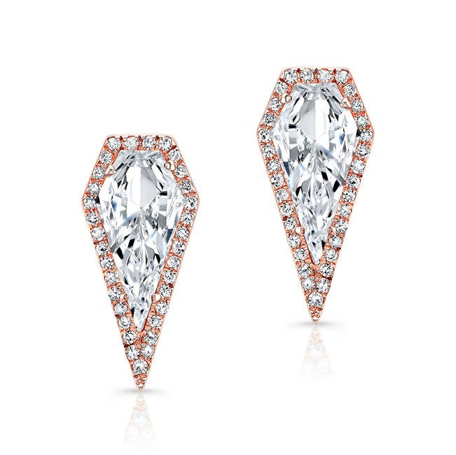 14KT Rose Gold White Topaz Diamond Shield Earrings