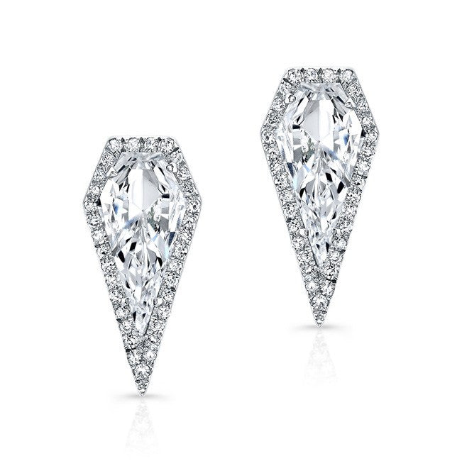 14KT White Gold White Topaz Diamond Shield Earrings