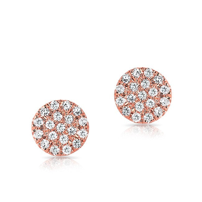 14KT Rose Gold Mini Diamond Disc Stud Earrings