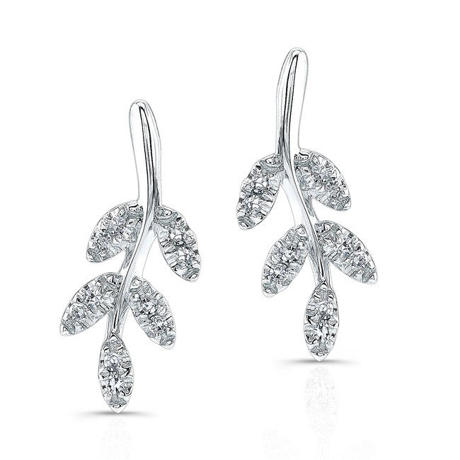 14KT White Gold Diamond Ivy Stud Earrings